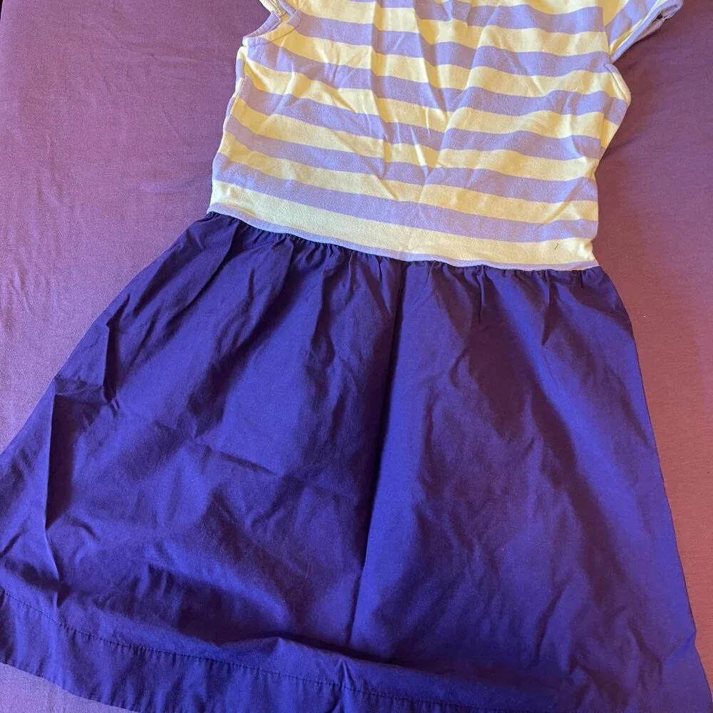Small 7/8 Purple & Yellow Girls Strip Dress - NEW